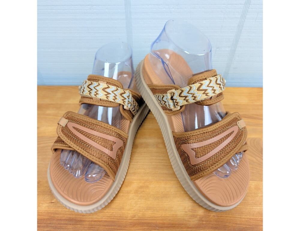 Kuailu Womens Recovery Sandals 8 Wide Tan Orthotic Slides Adj. Strap Hiking